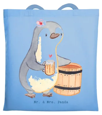 Produktbild von Mr. & Mrs. Panda Jutebeutel Bierbrauerin Herz - Sky Blue - Geschenk, , umhängetasche baumwolle, Hobbybrauen, Party, Biergeschenk, Tasche, Bierfass, festival