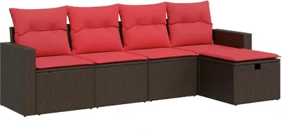Produktbild von 5-tlg. Garten-Sofagarnitur mit Kissen Braun Poly Rattan
