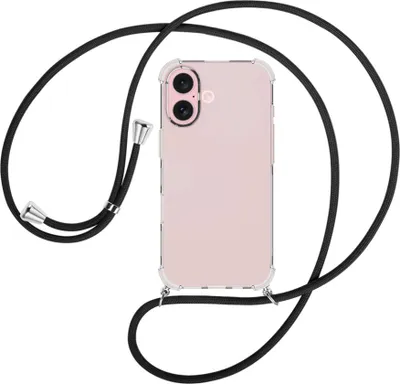 Produktbild von Handykette Backcover-Schutzhülle mit Band (Metall silberfarben) für iPhone 16 - schwarz