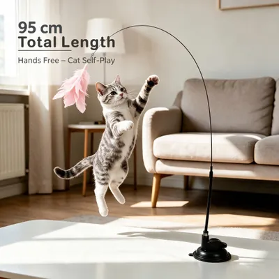 Produktbild von Katzenangel mit Saugnapf, interaktives Katzenspielzeug, 95 cm, für Katzen