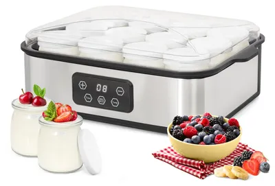 Yoghurtmaker mit 12 Gläsern 180 ml, Edelstahl, LCD-Display