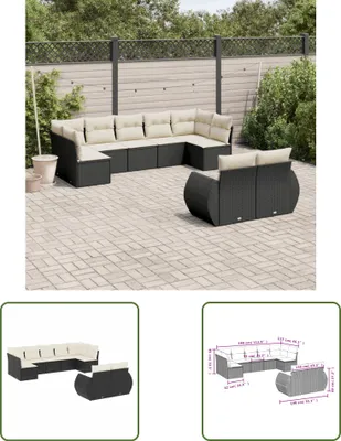 Produktbild von The Living Store 9-tlg. Garten-Sofagarnitur mit Kissen Schwarz Poly Rattan