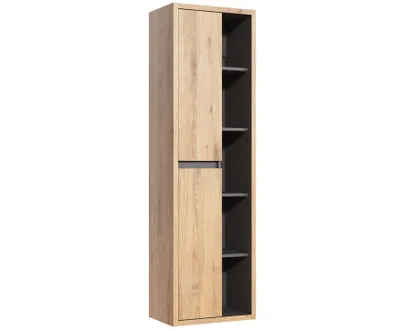 Obrázek produktu pro Vysoká koupelnová skříňka 170 cm, 2 dvířka, dub grafit, loftový styl, moderní