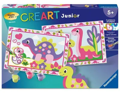 Obrázok produktu pre Maľovanky podľa čísel Ravensburger CreArt Junior, Farebné dinosaury, Od 5 rokov