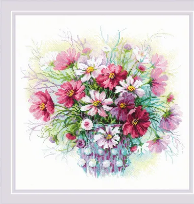 Image de Kit de point de croix compté Riolis "Aquarelle Cosmos", 30x30cm, DIY