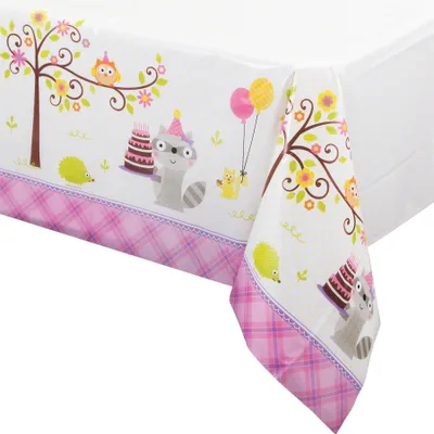 Produktbild von Tischdecke Fröhliche Waldtiere rosa