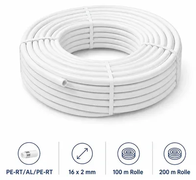 Produktbild von Alu-Verbundrohr 16x2 mm 200m | PE-RT Mehrschichtverbundrohr für Fußbodenheizung