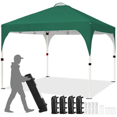 Produktbild von Yaheetech Pop-up Pavillon 3x3m, Garten Faltpavillon Wasserdicht Partyzelt Zelt mit Tache für Sommer/Flohmarkt/Feste, höhenverstellbar, Dunkelgrün