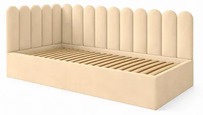 Obrázek produktu pro Dětská postel JUNIOR 120x200, nástěnné panely, krémová barva, samet, úložný prostor