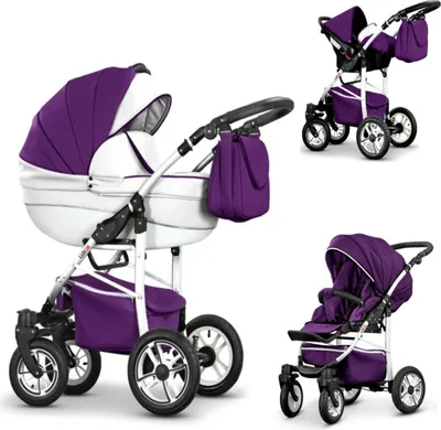 Produktbild von Kinderwagen-Set Craft Eco 4 in 1 in Lila-Weiß - 16 Teile - in 16 Farben erhältlich