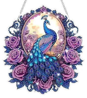 Produktbild von 5D Diamond Painting Anhänger Pfau Blume Fensterbild Beidseitig Bastelset Hängend Ornament