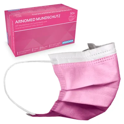 Produktbild von ARNOMED Mundschutz Typ IIR, 50 OP-Masken Einweg, Medizinische Maske, 4 Farben - Farbe: Pink