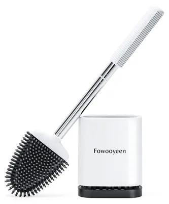 Image de Brosse WC en silicone - Avec support mural pour une installation sans perçage - Blanche