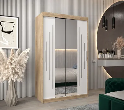 Produktbild von Kleiderschrank mit Spiegel KIRA – Breite 120 cm, Eiche sonoma / weiß