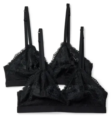 Produktbild von A. Essentials Damen Stretch-Triangel-Bralette mit Galonspitze, 2er-Pack, Schwarz
