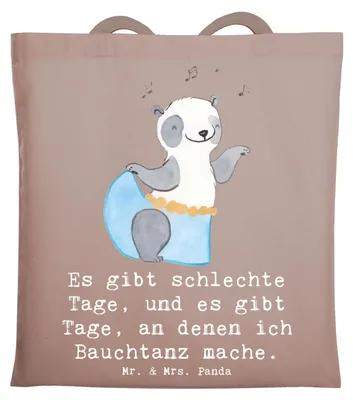 Produktbild von Mr. & Mrs. Panda Tote Bag Panda Bauchtanz - Braun Pastell - Geschenk, Schultasche, Jutebeutel, Shopping Tasche, Laptoptasche, Tanzen, Orientalischer Tanz