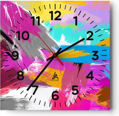 Produktbild von Wanduhr - Quadrat - Glasuhr - Abstraktion modern - 40x40cm - Schleichendes Uhrwerk - Lautlos - zum Aufhängen bereit - Dekoration Modern - Wanddekoration aus Glas - C4AC40x40-3966