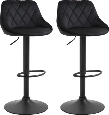 Obrázek produktu pro Fortuna Lai Barový stolička, sada 2 ks, výškově nastavitelná, černá, bistro stolička s opěrkou nohou a opěrkou zad, samet a kov, 46 x 48 x 83–104 cm