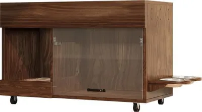 Produktbild von Bewegbarer Katzenkloschrank 100x45,5x67 cm Mit Futternaepfen Sandauffangschale Lochplatte Ohne Katzenklo Antikgrau Nussbaum Eichenholzfarbe
