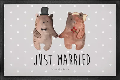 Produktbild von Mr. & Mrs. Panda Schmutzmatte Bär Heirat 50 x 75 cm - Grau Pastell - Geschenk, Sauberlaufmatte, Schmutzfangmatte, Fussmatte, fußmatte, Bodenvorleger, Teddy