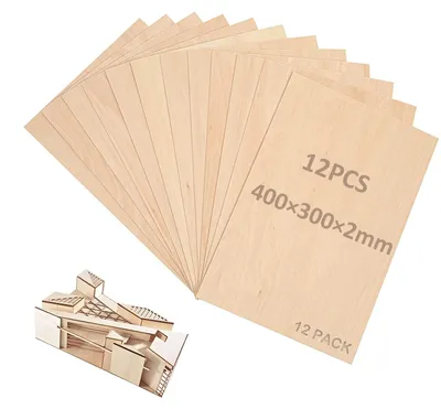 Produktbild von Verpackung mit 12 Lindenholzplatten, 2 mm dick, für Bastelarbeiten