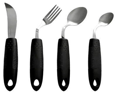 Produktbild von 4-teiliges Besteckset für Parkinson, adaptives Besteck für Linkshänder, Rheuma und Behinderte, schwarz
