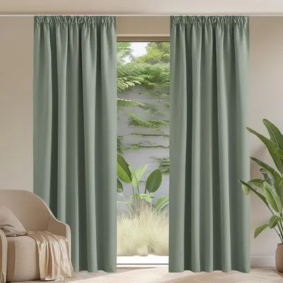 Zdjęcie produktu dla Zestaw zasłon termoizolacyjnych Unyqoos® z taśmą marszczącą – kolor szałwiowy, 245 x 140 cm, gramatura 230 g/m², zaciemnienie 75–85%