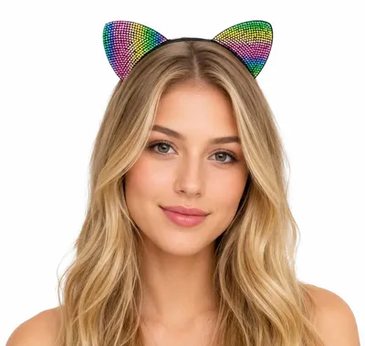 Produktbild von Haarreif mit Katzenohren "Rainbow" | Glitzer Bunt