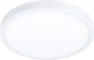 A white, circular LED ceiling light is shown against a white background.