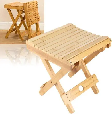 Produktbild von Famanu Faltbare Holzbank Tragbare Duschstuhl und Fußstütze - Bamboofarbe