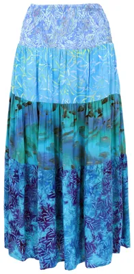 Produktbild von Weit Schwingender Patchworkrock, Midirock, Boho Sommerrock - Blau, Damen, Viskose, Größe: M