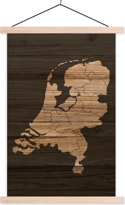 Produktbild von MuchoWow® Textilposter Karte - Niederlande - Holz 40x60 cm mit holzfarbenen Rahmen - Poster