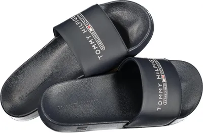 Produktbild von Herren Pantolette Blau mit Stickerei und Logo - Modischer Schuhtrend