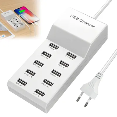 Zdjęcie produktu dla Ładowarka USB z 10 portami: wieloportowa ładowarka USB o mocy 50 W z funkcją szybkiego ładowania