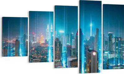 Produktbild von Bild auf Leinwand - Leinwandbild - Stadt Nacht Straße - 100x60cm - Wand Bild - Wanddeko - Leinwanddruck - Bilder - Kunstdruck - Wanddekoration - Leinwand bilder - Wandkunst - EG100x60-3903