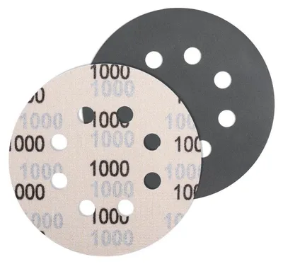 Immagine prodotto di Carta abrasiva da 125 mm con sistema di fissaggio a velcro, grana 1000, rotonda, con 8 fori, adatta per uso umido e asciutto, confezione da 5 pezzi