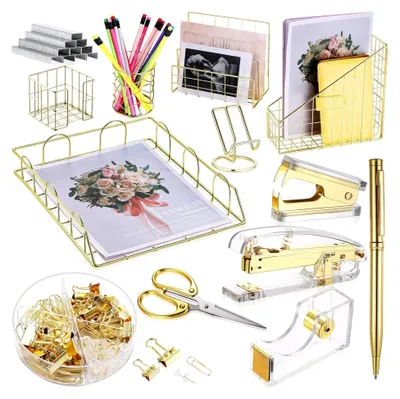Produktbild von 13-teiliges Schreibtisch-Organizer-Set für Büro und Zuhause (Gold)