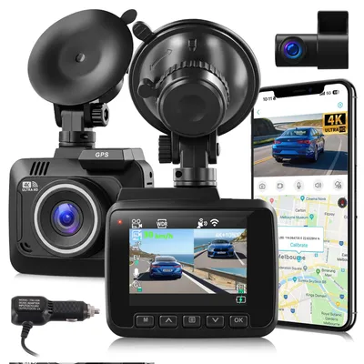 Image de Caméra embarquée avant et arrière - 4K et 1080p - GPS et Wi-Fi - Vision nocturne - Écran 2,4 pouces