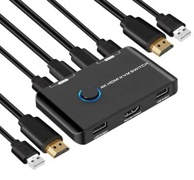 Image de Commutateur KVM HDMI 4K à 60 Hz, avec 2 ports, compatible USB