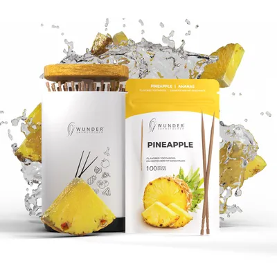 Produktbild von Wunder Zahnstocher - 1x Ananas Refill Wunderzahnstocher mit Geschmack 100 Stück  + 1 x Zahnstocherspender für deinen Lifestyle