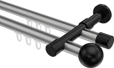 Produktbild von Interdeco Innenlaufstange / Gardinenstange mit Innenlauf Silbergrau / Schwarz, Typ Prestige Luino (Kugel), 20 mm Ø 2-läufig, 200 cm