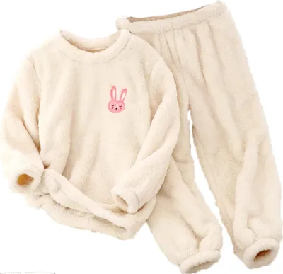 Produktbild von ASKSA Kinder Jungen Maedchen Flauschige Schlafanzuege Warme Fleece Pyjama Set Kleinkind Langarm Nachtwaesche Flanell Hausanzug,Beige,Groesse:160