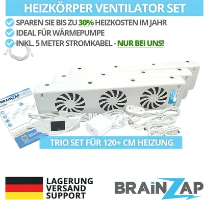Produktbild von Heizkörper Ventilator - Radiator Fan Heizung Lüfter Verstärker Booster Trio-Set für 120+ cm Heizung