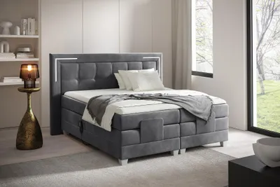 Produktbild von MEBLINI Boxspringbett Elektrisch Verstellbar mit LED - Gepolstert Doppelbett mit Matratzen und Toppers - Polsterbett - Bett mit Kopfteil - TARENTE - 140x200 - H3/Dunkelgrau Samt
