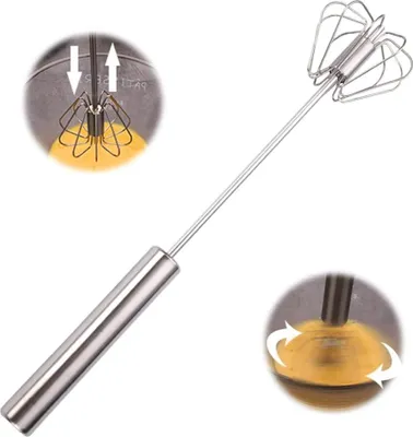 Produktbild von Halbautomatischer Schneebesen aus Edelstahl, Schneebesen Edelstahl, Halbautomatischer Schneebesen aus Edelstahl, Drehbarer Push Mixer Rš¹hrer zum Schneebesen, Schlagen, Rš¹hren (12in)