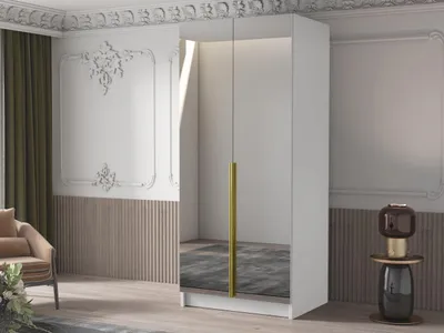 Obrázek produktu pro Úzká zrcadlová šatní skříň 100 cm SELLY 3 - bílá / zlatá