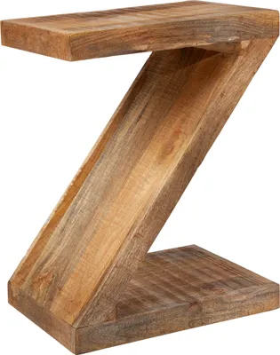 A Z-shaped side table made of wood.