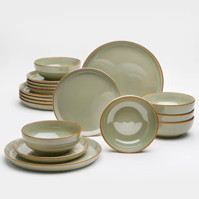 Produktbild von Kombiservice Noah 18-teilig Steinzeug grün/braun reaktive Glasur für 6 Personen – Dessertteller 21 cm, Speiseteller 27 cm, Schalen 17 cm