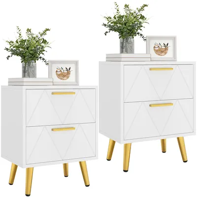 Productafbeelding van YITAHOME, set van 2 nachtkastjes met 2 lades, modern nachtkastje met gouden accenten