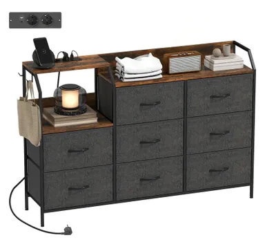 Produktbild von Sideboard, Kommode mit 8 Stoffschubladen, Stahlrahmen, Ladestation